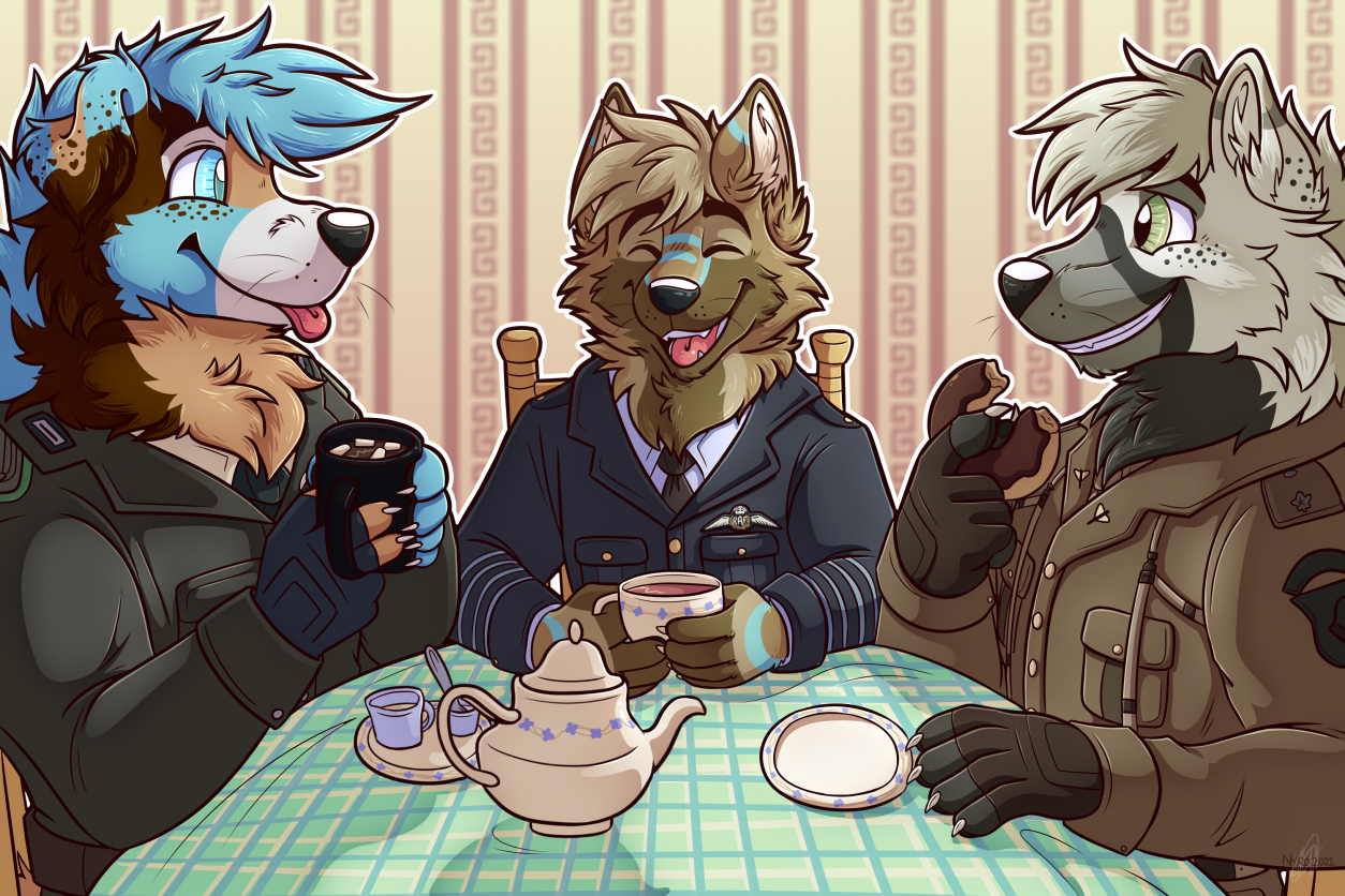 Friendly Gathering by kstreetalley, animal, anthro, canine, characters, digital, dog, drawing, tea