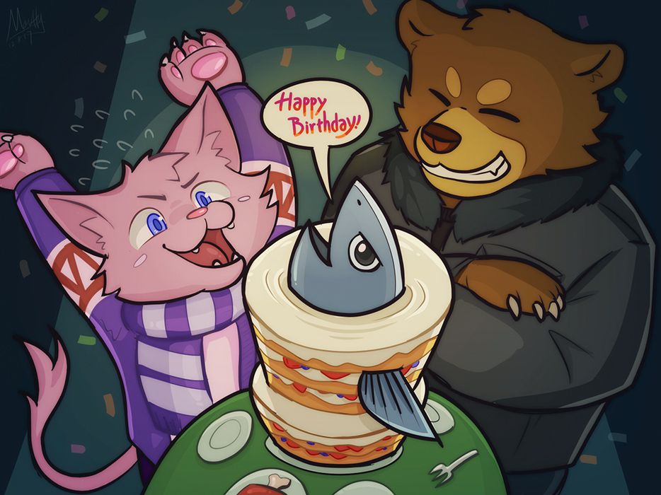 Happy Birthday! by mouffy, bear, birthday, cat, 熊, 猫, 贺图