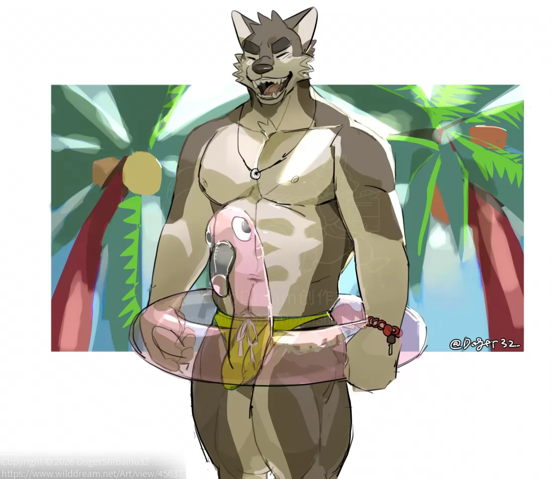 一個男孩在樹蔭底下抱著游泳圈。 by DogerShibainu32, OC, 犬兽人