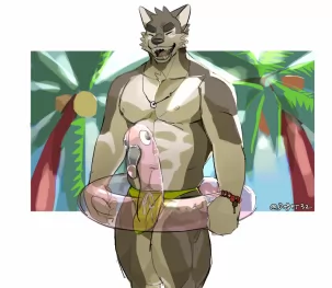 一個男孩在樹蔭底下抱著游泳圈。 by DogerShibainu32