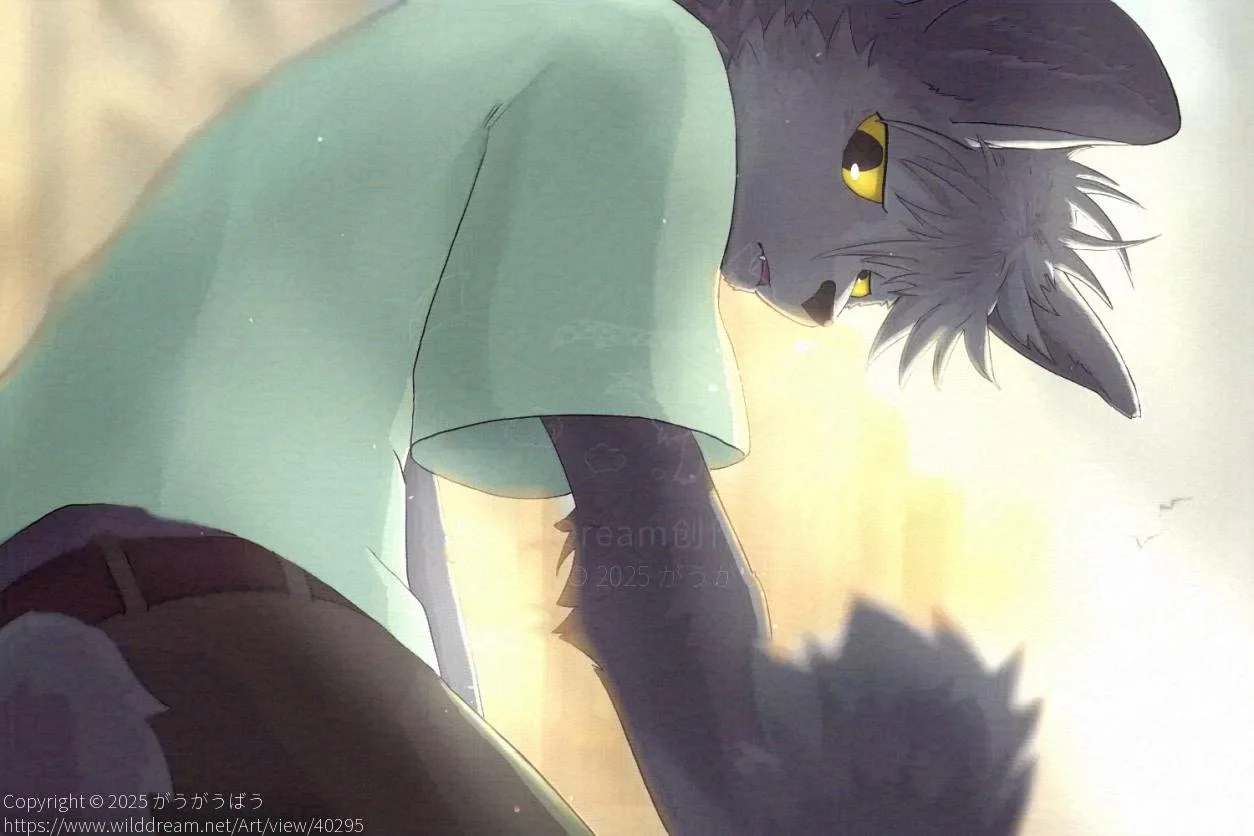 Good morning boy by がうがうばう, black cat, cat, furry