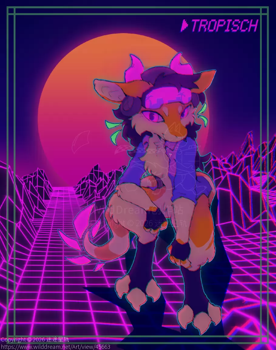 artfight attack  @zublefarius.bsky.social by 迷途星轨, artfight, synthwave, Vaporwave, 合成波, 蒸汽波