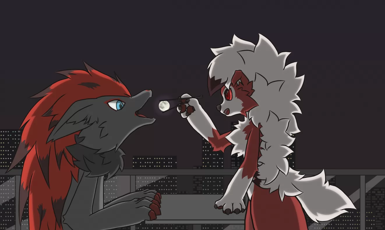 吃月，没饼 by KyShan, Furry, midnight lycanroc, pokemon, zoroark