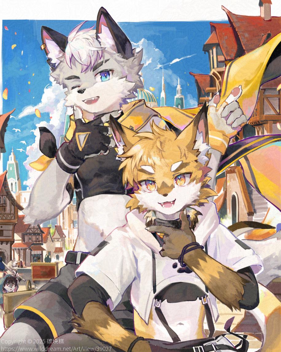 城镇 by 碳块糕, 兽人, furry, 插画, 狼