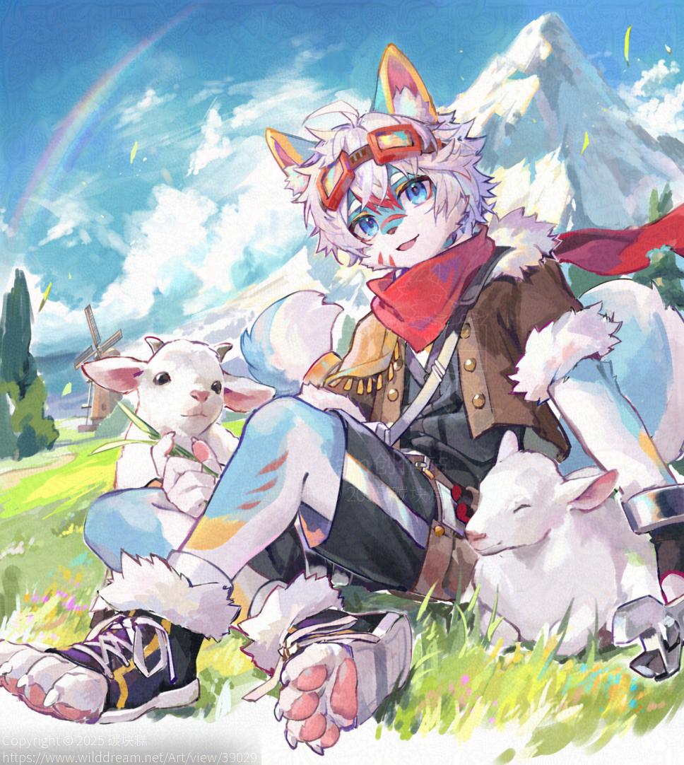 雪山下 by 碳块糕, furry, 兽人, 插画, 猫