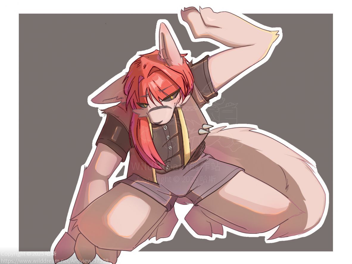 酷酷(๑´∀`๑) by 岑小野鹿, 手绘, 板绘, furry