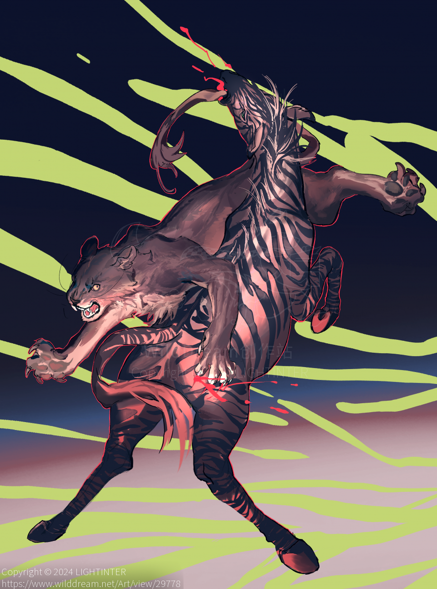 撕扯 by LIGHTINTER, 原创, 斑马, 狮子, 绘画, 野生动物