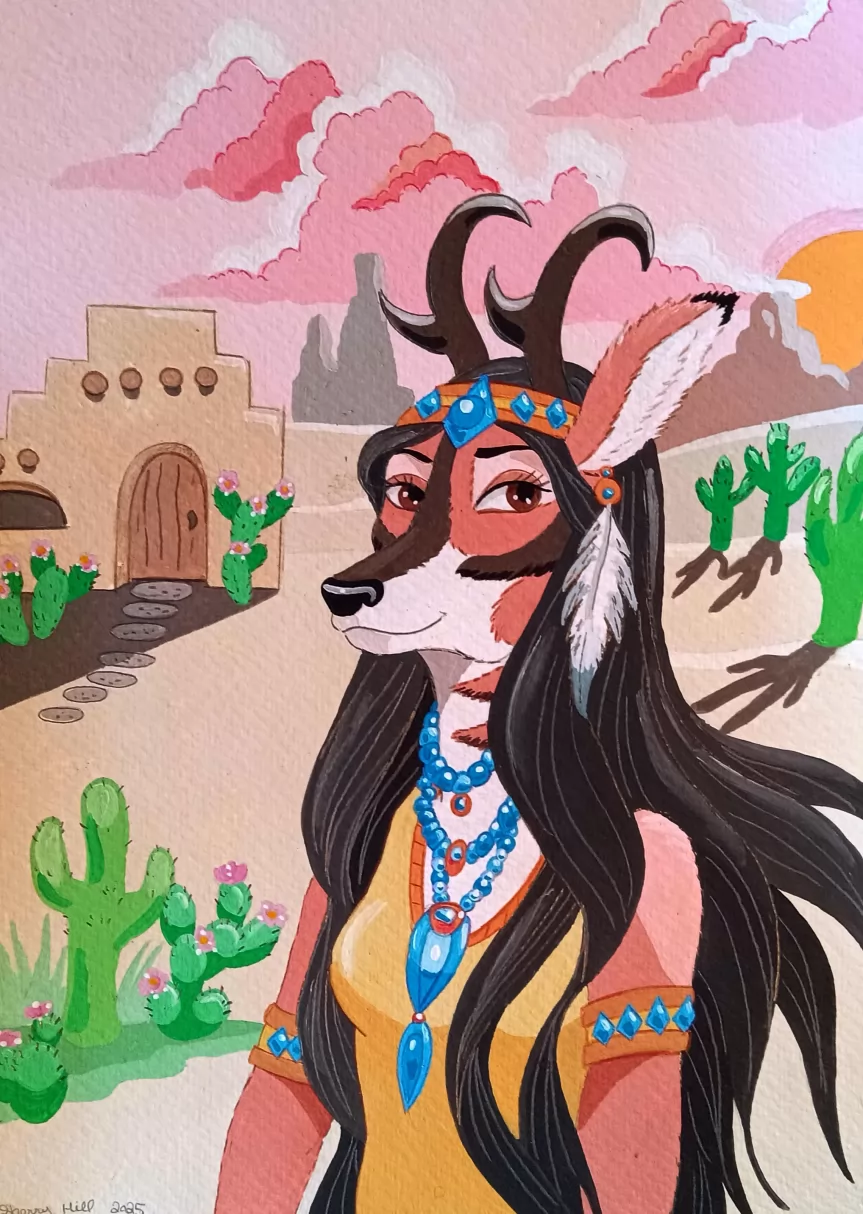 Miss New Mexico by FoxyFlapper, desert, nativeamerican, newmexico, pronghornantelope, western