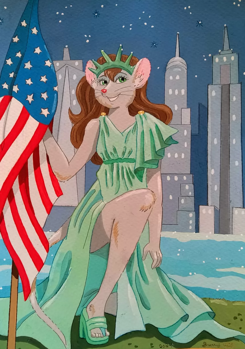 Miss New York by FoxyFlapper, mouse, newyork, cityscape, statueofliberty
