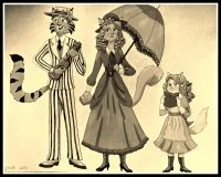 1910 Cat Family-Sepia Color by FoxyFlapper