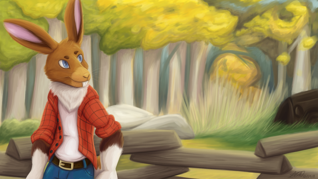 Taking a Rest by kstreetalley, hare, mammal, animal, anthro, furry, scenic, digital, drawing, jackrabbit