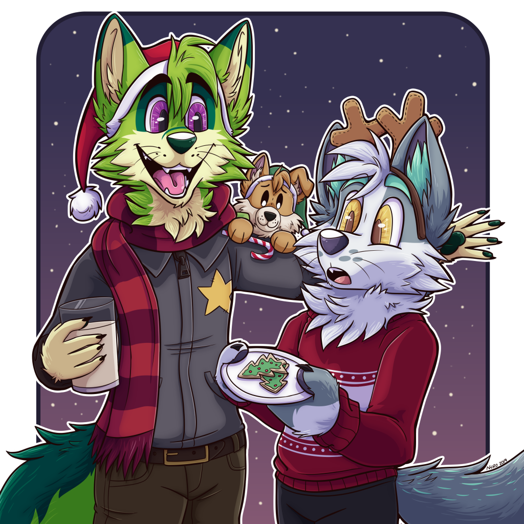 Festive Foxes by kstreetalley, fox, red fox, christmas, dingo, canidae, canine, vulpine, plush, cartoon, digital, drawing, animal, mammal