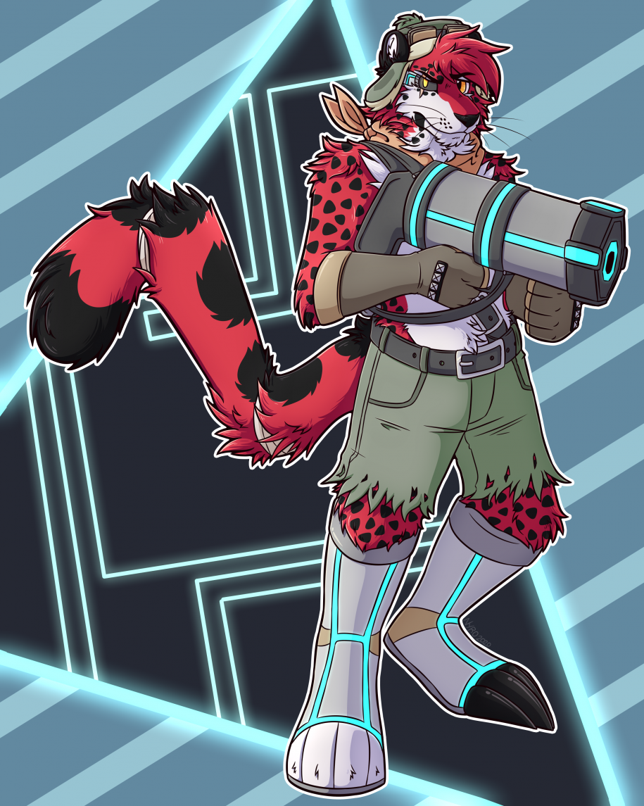 Nyro (2020) by kstreetalley, character, digital, anthro, drawing, animal, leopard, amur leopard, cyborg, panther