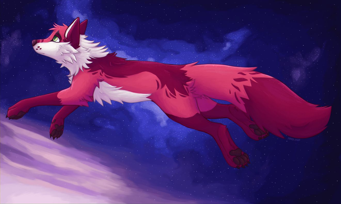 Across the Stars (2020) by kstreetalley, character, digital, drawing, animal, fox, vulpine, stars