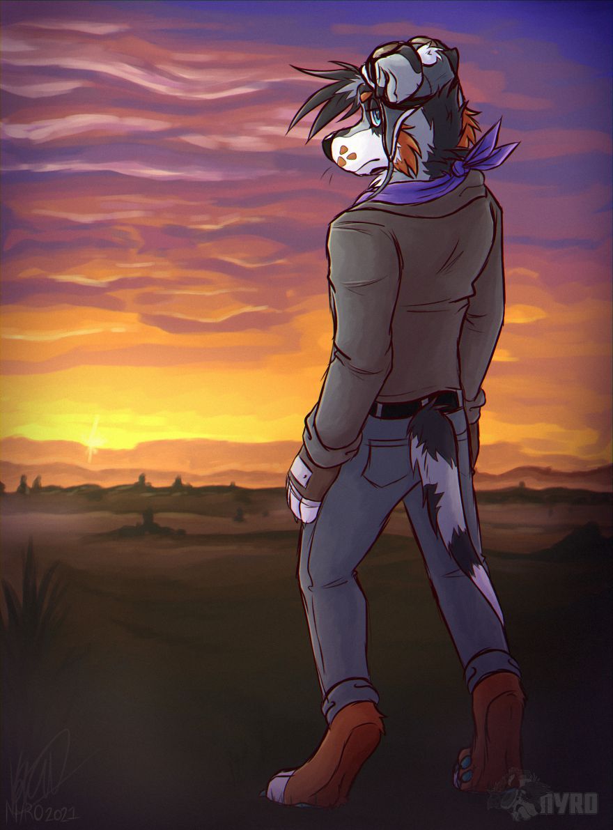 Disintigration by kstreetalley, character, digital, anthro, drawing, animal, canine, dog, sunset, scenic