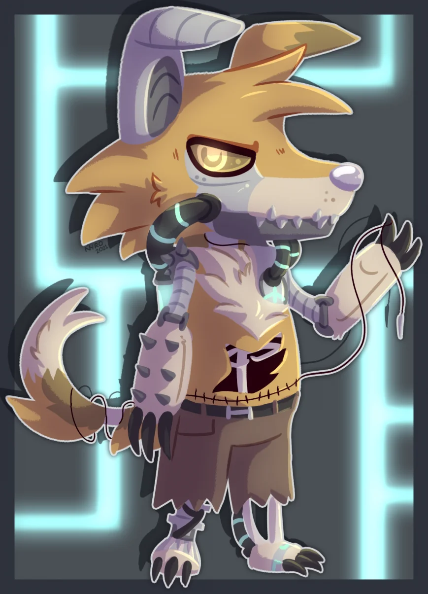 Simplify + Stitch by kstreetalley, anthro, animal, cartoon, dog, october prompt, mutt, canine, digital, drawing, chibi, animal crossing, cyborg, robot, animatronic, undead