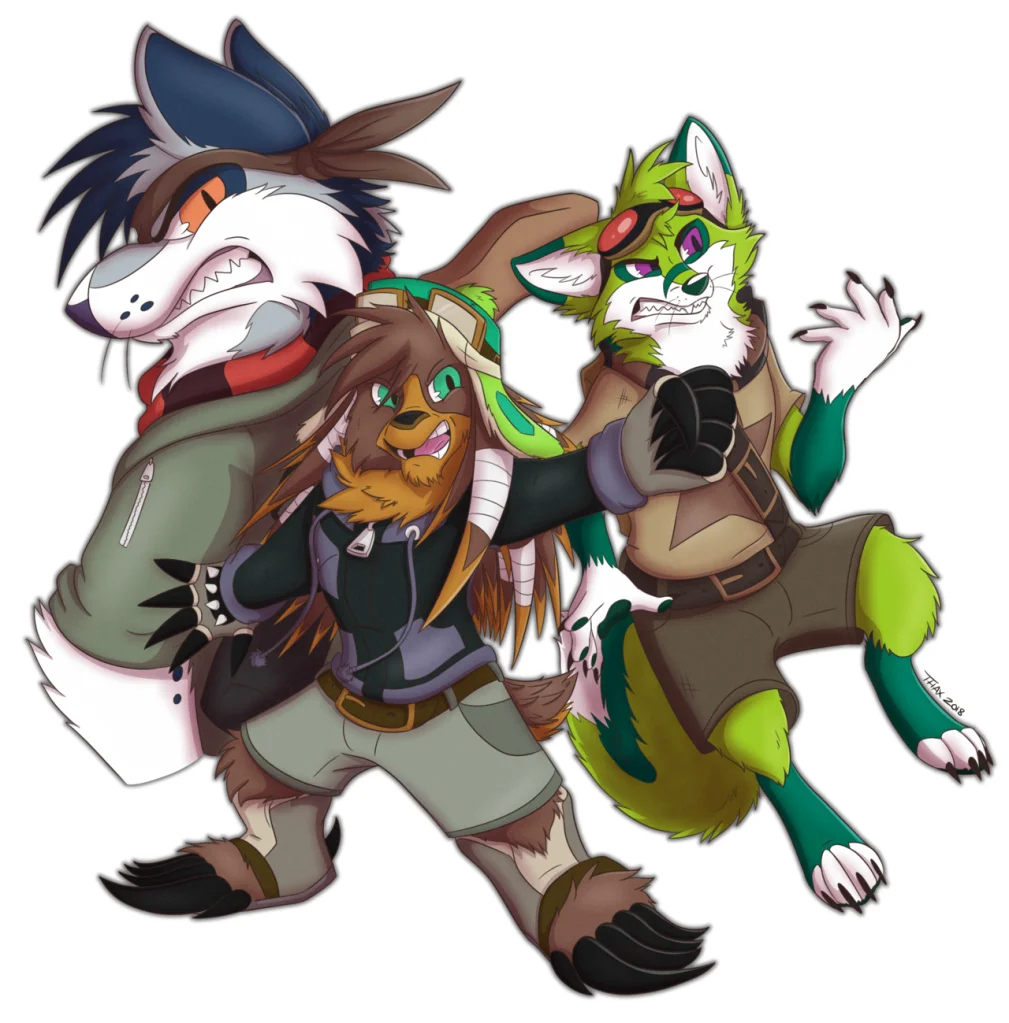Main Four (Minus One) by kstreetalley, fox, echidna, red fox, mammals, animals, anthro, vulpine, characters, drawing, digital, canidae, foxes