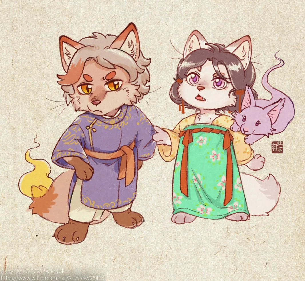 2023.5.20复刻摸鱼 by 毛毛此木, 中国风, 古风, 治愈系, 可爱, 狐狸