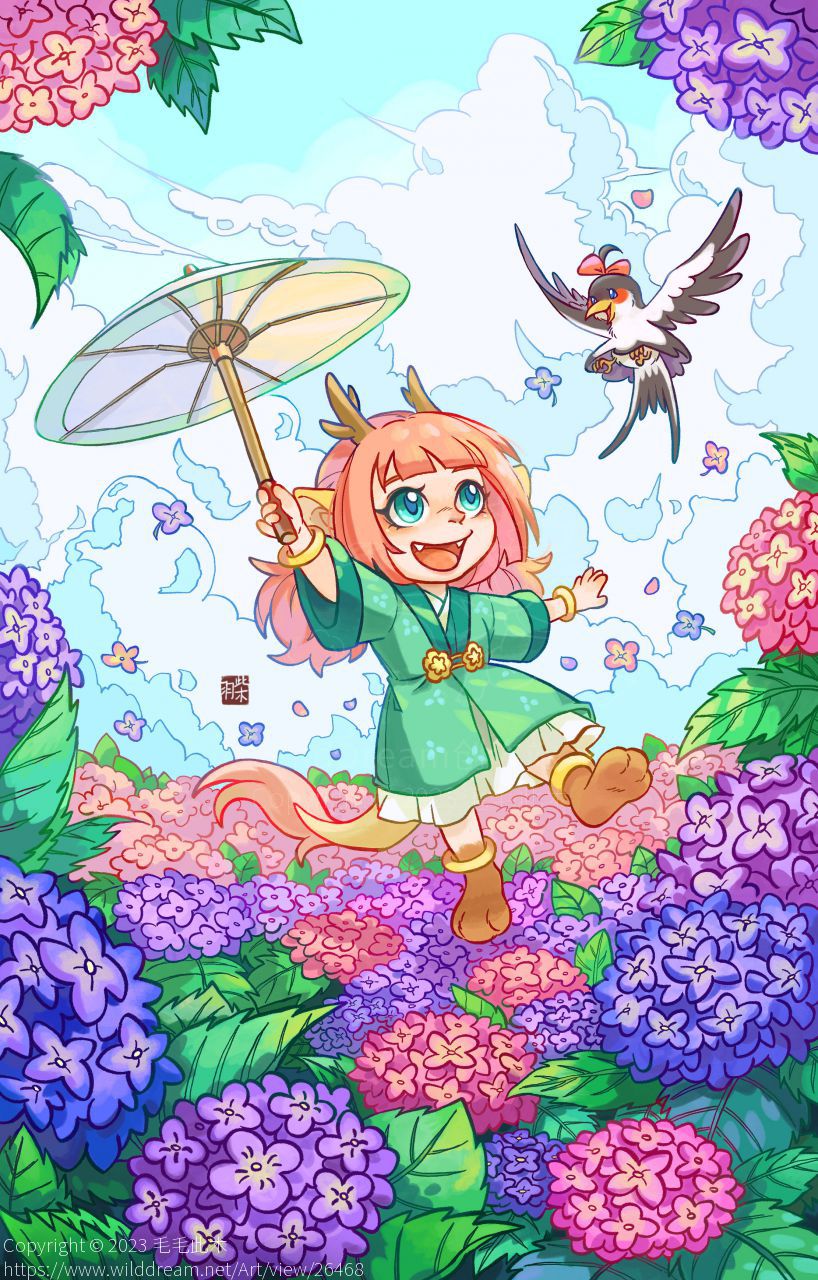 2023.7.4绣球花的夏 by 毛毛此木, 东方龙, 可爱, 治愈系