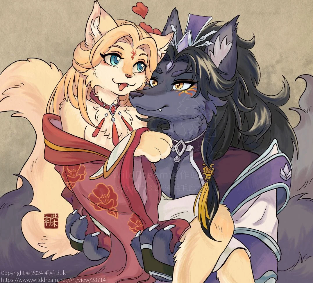 2023.1226委托 by 毛毛此木, 插画, 兽娘, 狐狸, 猫咪