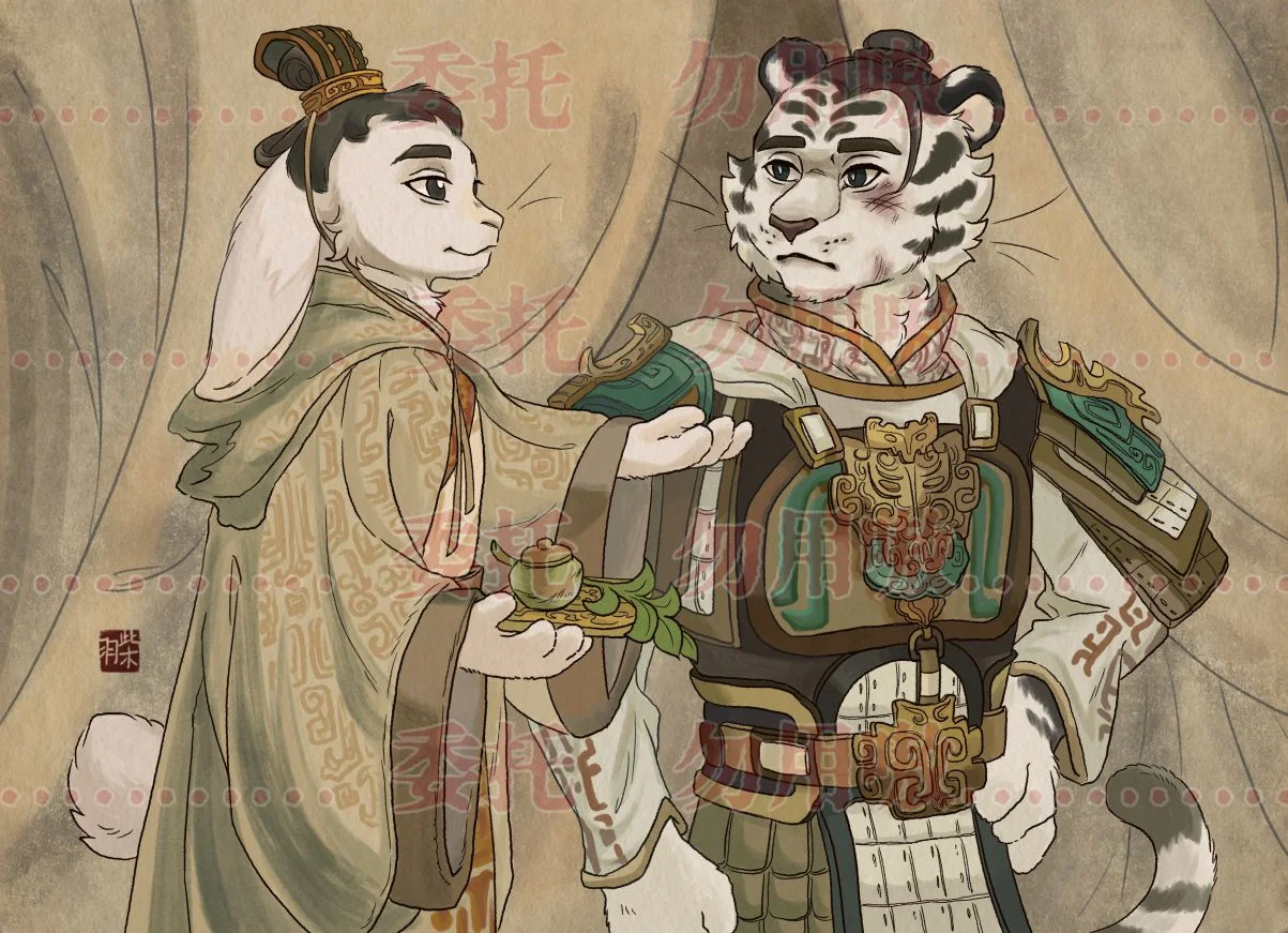 2024.2.13委托 by 毛毛此木, 中国风, 兔, 插画, 虎