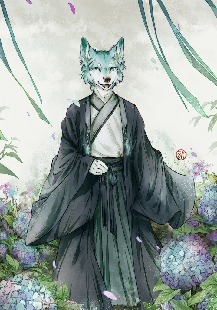 青 by 小驭, 国风, 狼, 画