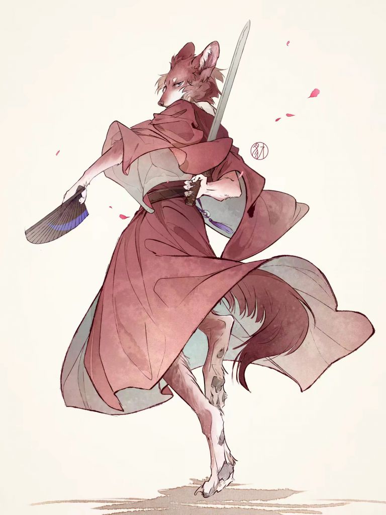 剑舞 by 小驭, 古风, 兽人, 插画, 立绘 , 狼 