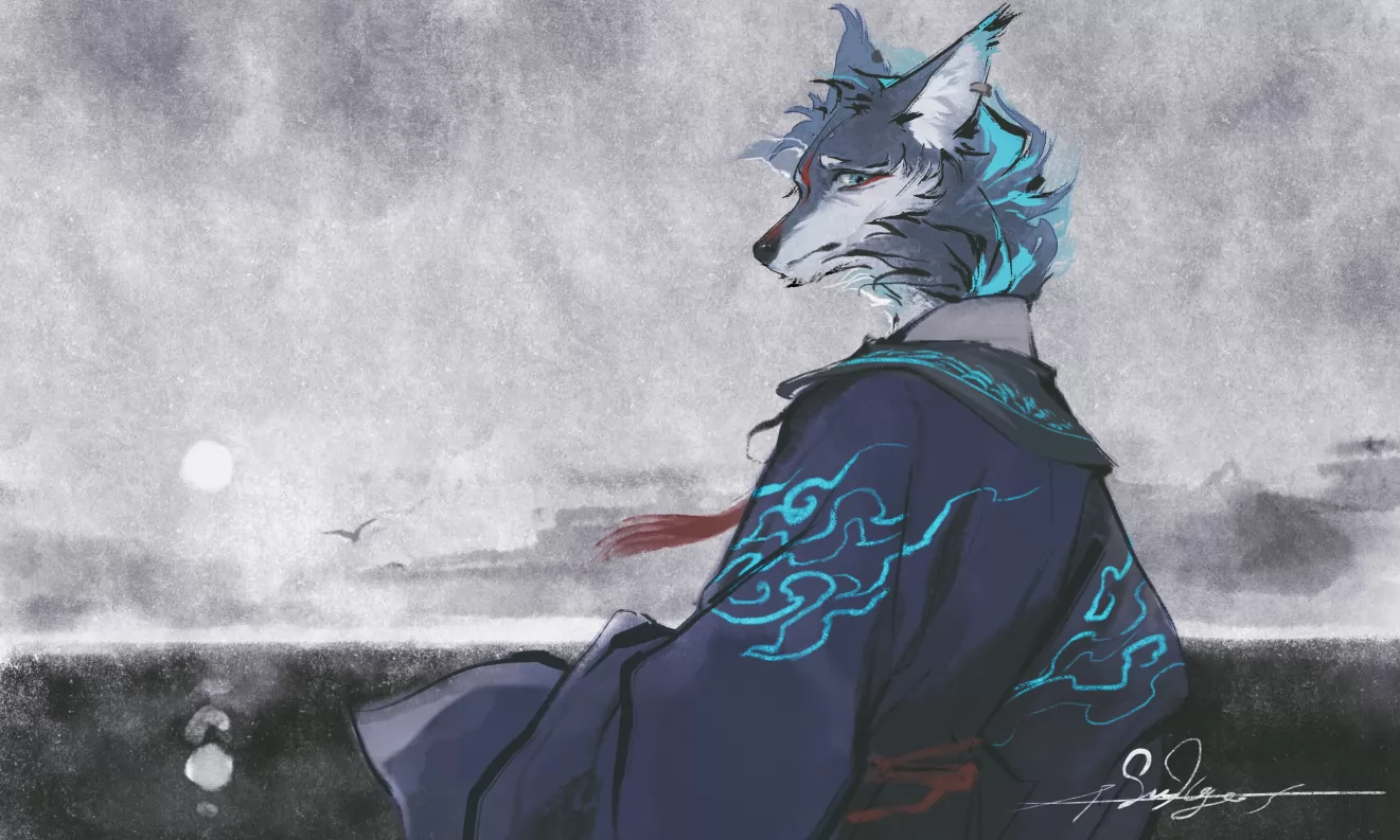 委托 by 小驭, 兽设, 古风, 壁纸, 插画, 狼 