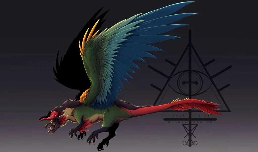 Conure Dragon by 辐射渡鸦, 龙, 绿颊小太阳, 鹦鹉