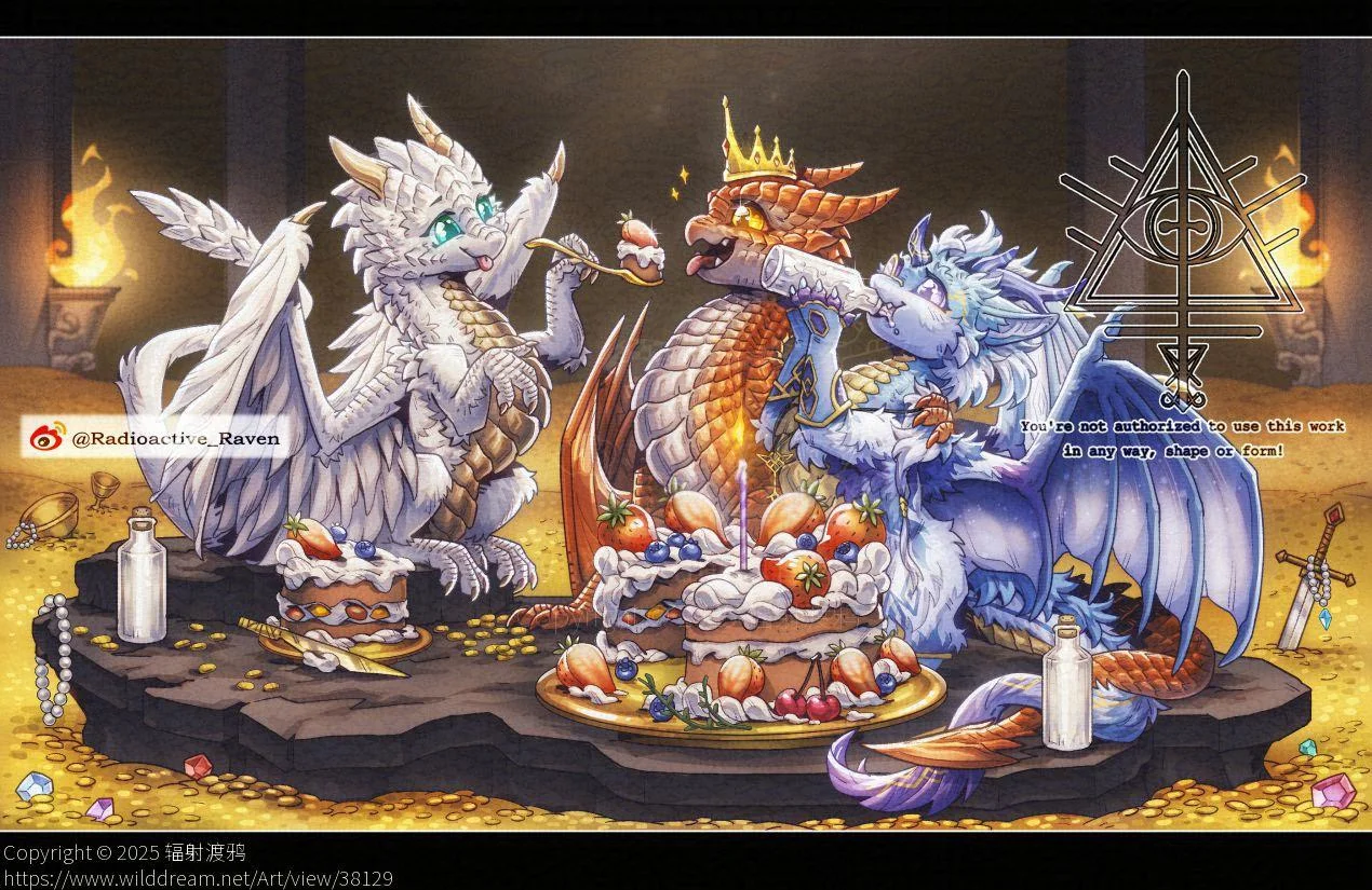 【稿】加急生日小插图 by 辐射渡鸦, furry, 幻想生物, 西方龙
