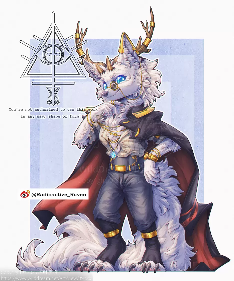 【稿】思考 by 辐射渡鸦, furry, 幻想生物, 狼, 鹿角