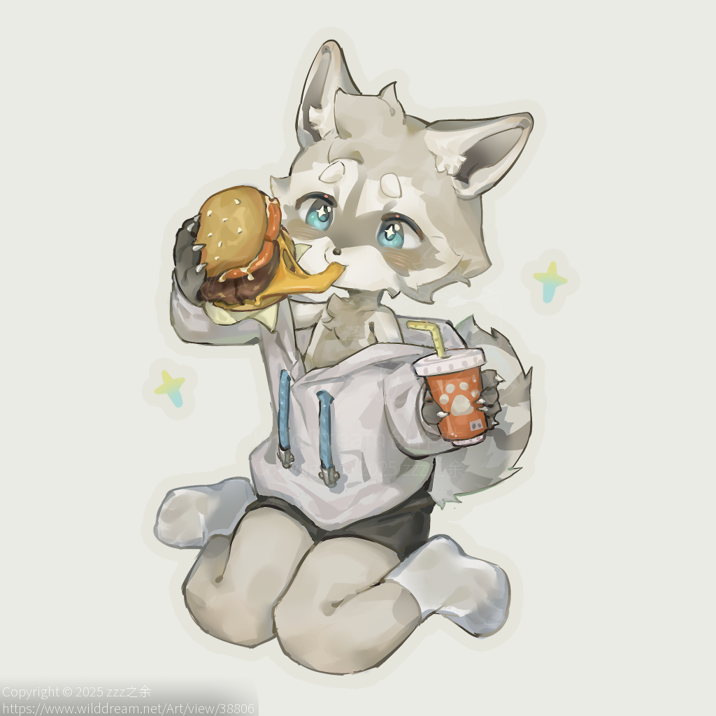 吃汉堡 by zzz之余, furry, 可爱, 原创, 浣熊
