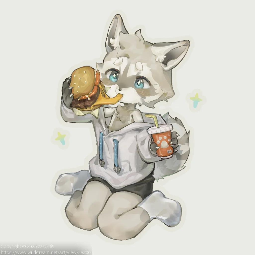 吃汉堡 by zzz之余, furry, 原创, 可爱, 浣熊