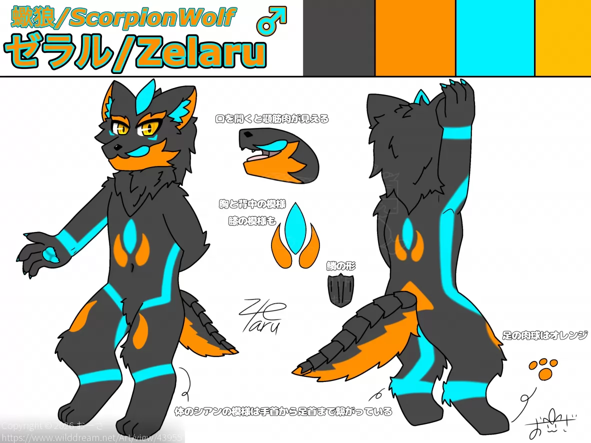 Latest Zelaru documents (2-side diagram) by おーざ, Character Sheet, furry, Materials, Scorpion, ScorpionWolf, Two-view drawing, Wolf, Zelaru, ゼラル