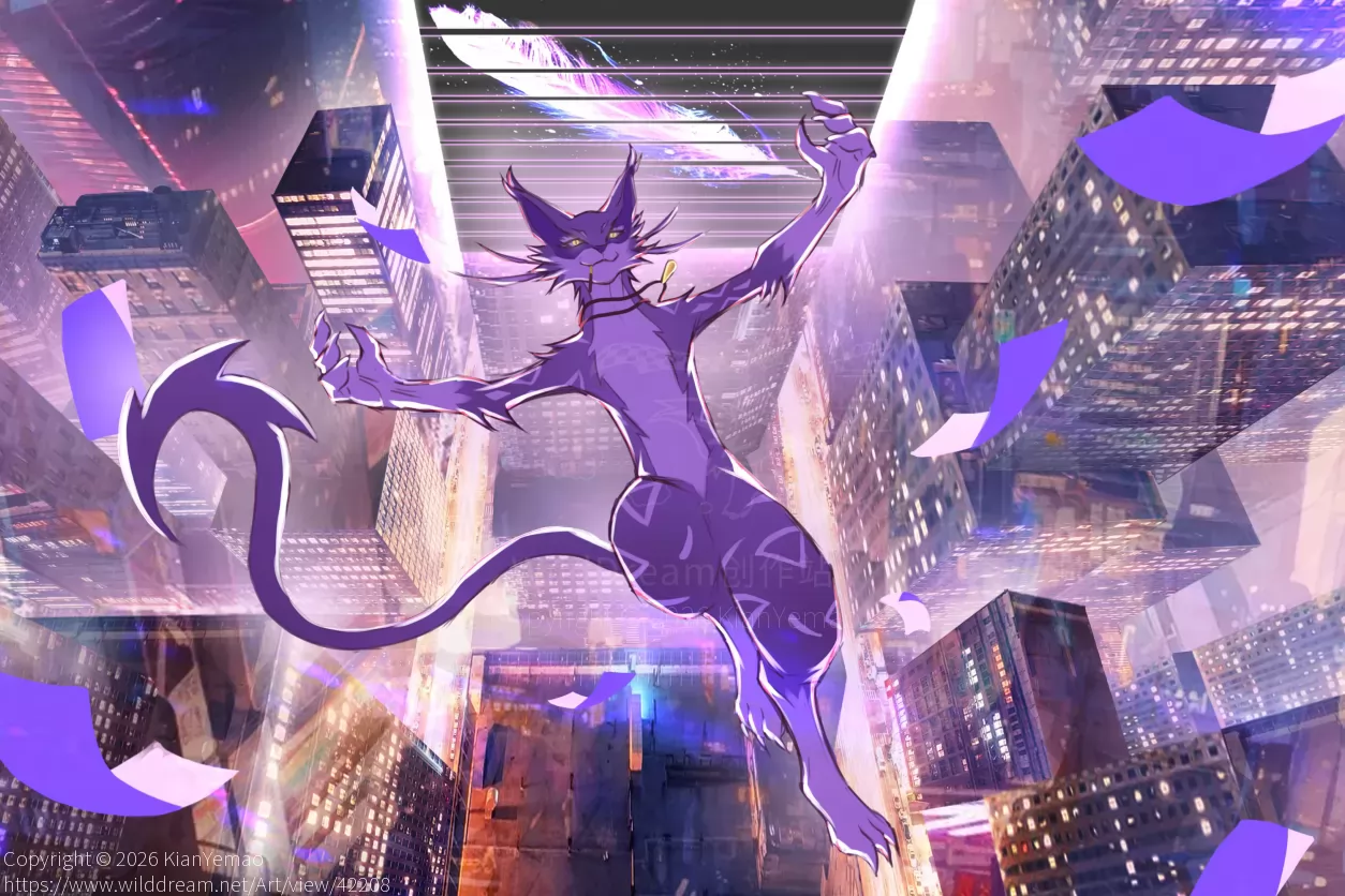 飘落于夜空 by KianYemao, furry, OC, 兽人, 兽设, 宝可梦, 插画