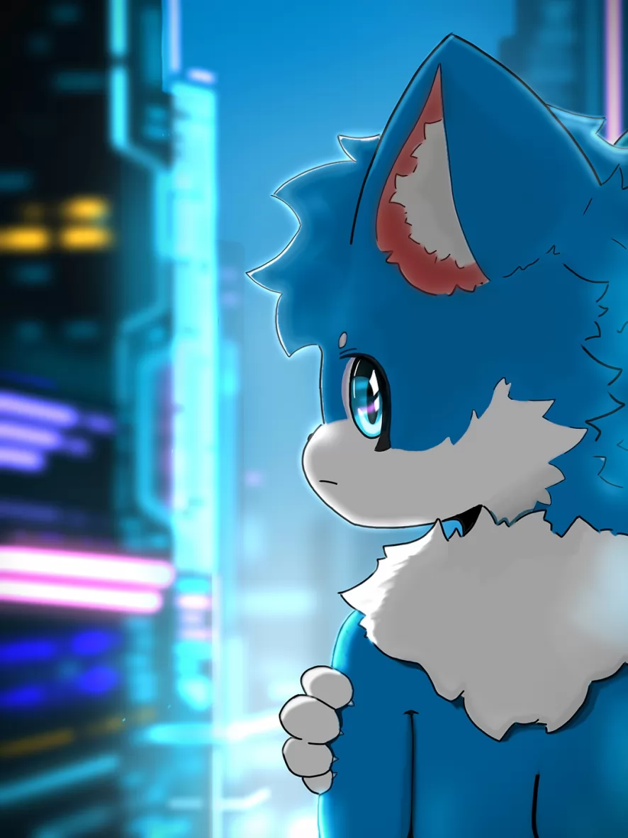 In City by 蓝糯, furry, 冷调, 孤独, 蓝调, 赛博朋克