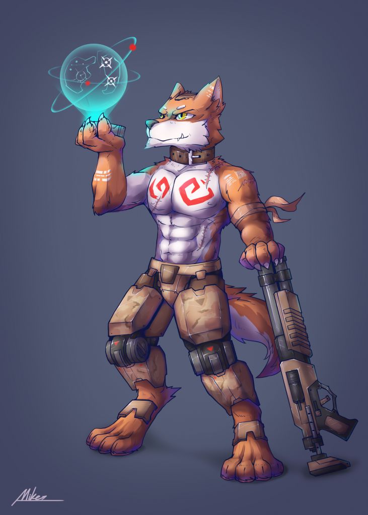 猎人 by Mike, furry, 机械, 武器, 狼, 科幻