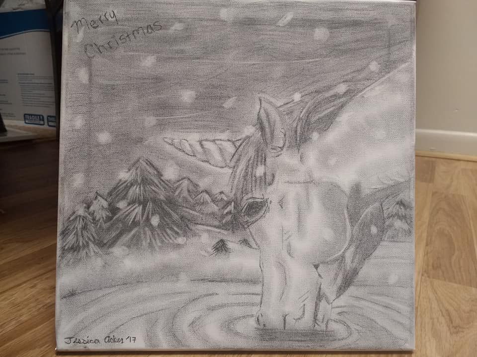 Unicorn Traditional by Jackartlope, and, black, canvas, pencil, traditional, unicorn, white