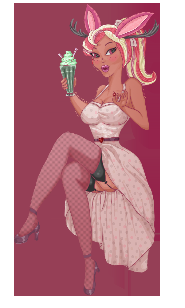 Sunny pinup #4 by Jackartlope, jackalope,  rabbit, hare, bunny, pinup, pin-up, cherry, milkshake