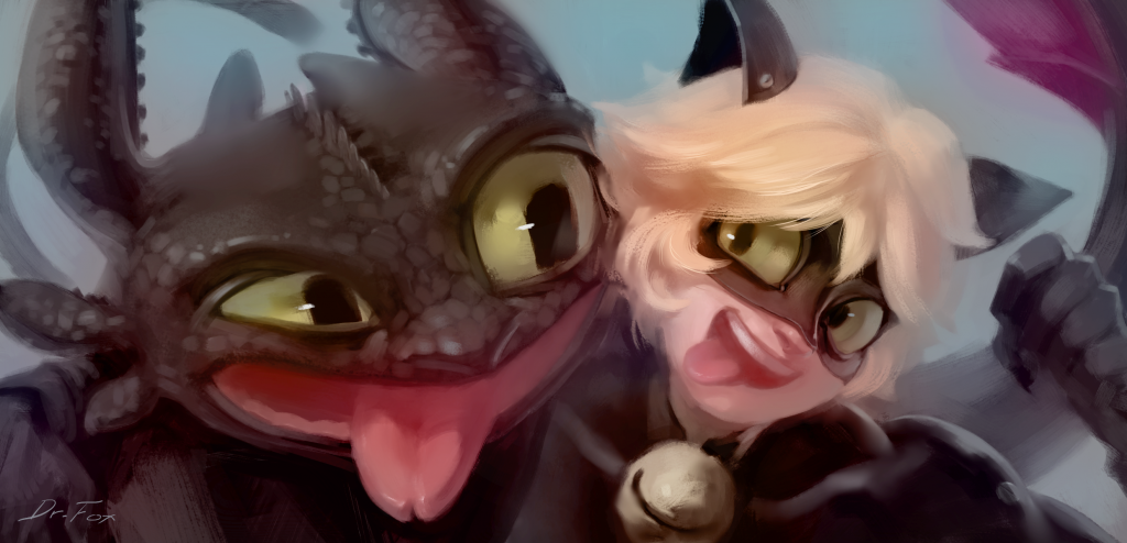 ChatNoir&Toothless by Dr.Fox, 无牙仔, toothless, chatnoir