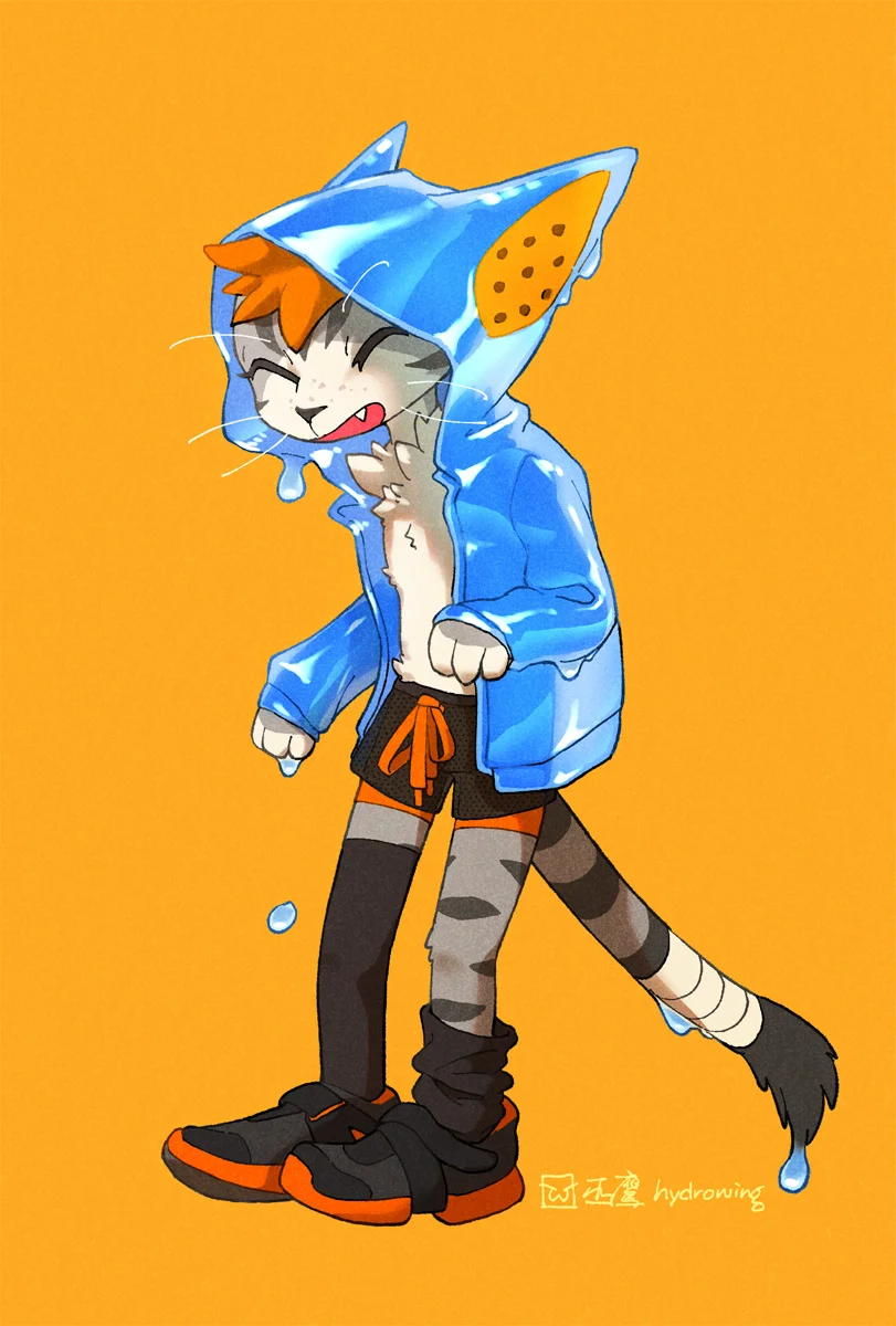 水色 by 巫鷹, 猫, 雨衣, 水