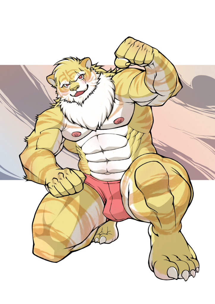 furry by personazc, furry, muscle, tiger, 兽人, 肌肉