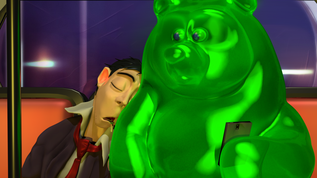 Bus Gummy Bear by Jellofox, Bear, Gummy, Bus, Human, sleepy, blender, sculpt, render