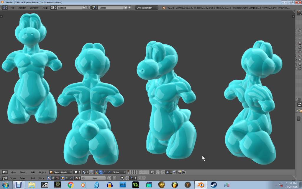 Yoshi sculpt by Jellofox, Yoshi, Male, furry, blender