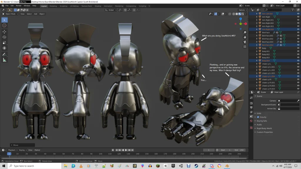 Captain Southbird 3D ref by Jellofox, 3d, Bird, blender