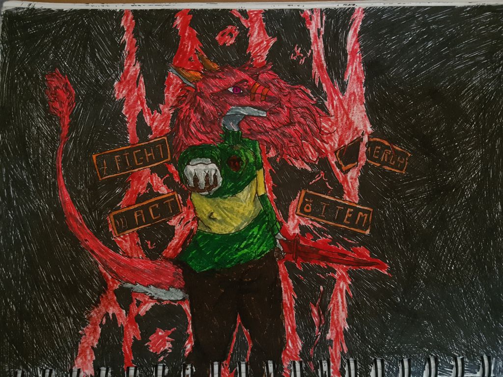 最后的战斗 by 意克尔斯·桃, undertale, 传说之下, 战斗, sergal, 兽设