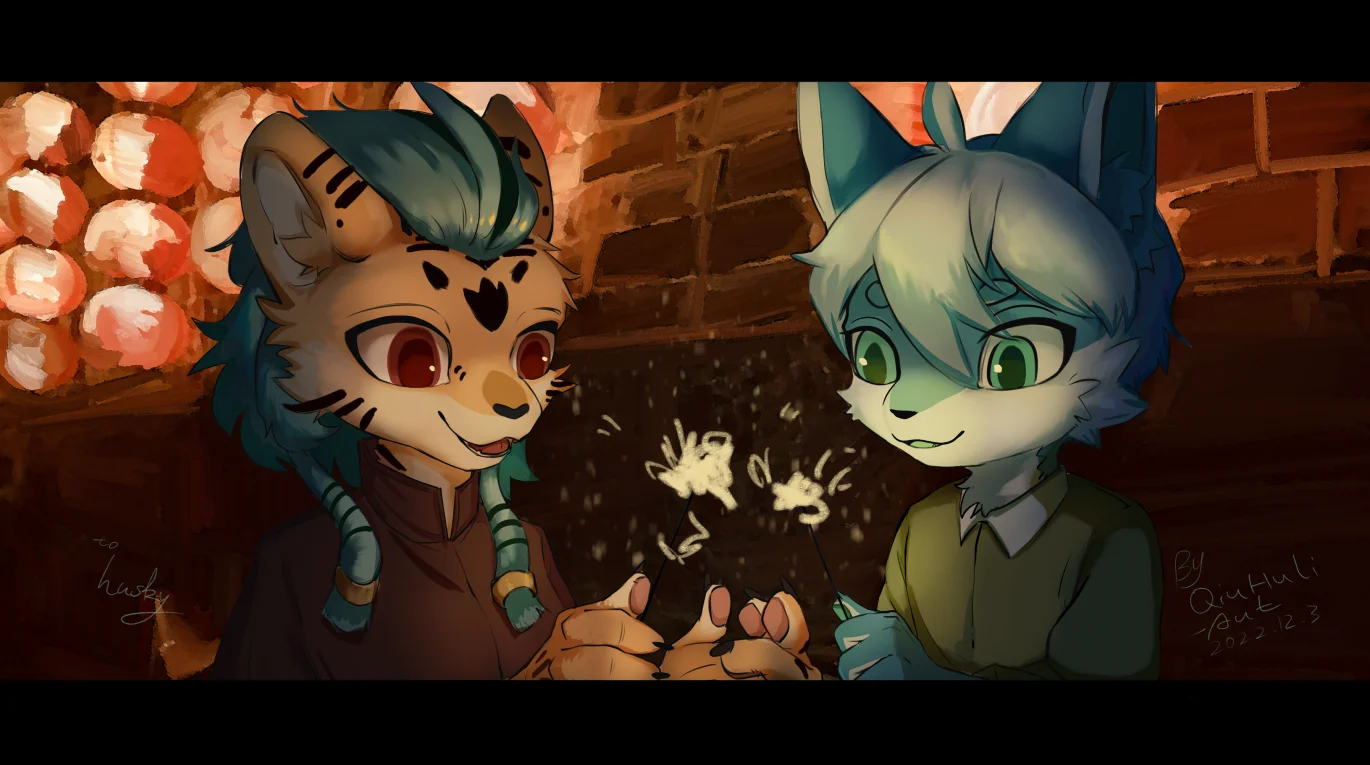 烟火 by 格拉兰斯的秋狐, fox, Furry, tiger, 兽人, 狐, 秋狐, 虎