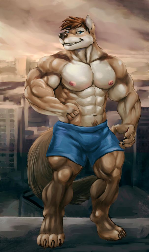 棕狼人 by 时间猫, 肌肉, 狼人