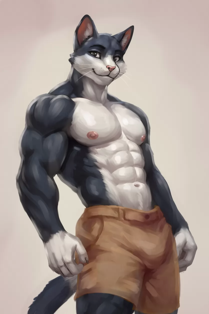 嫩黑咪 by 时间猫, 猫, 肌肉