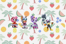 Amy, Rouge, Blaze and Tangle on the second fruit pattern by Marc Brown by shwapneel1999